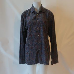 Mens Van Laack Royal Burgundy, Blue Paisley Button Down Dress Shirt 42 16 1/2*